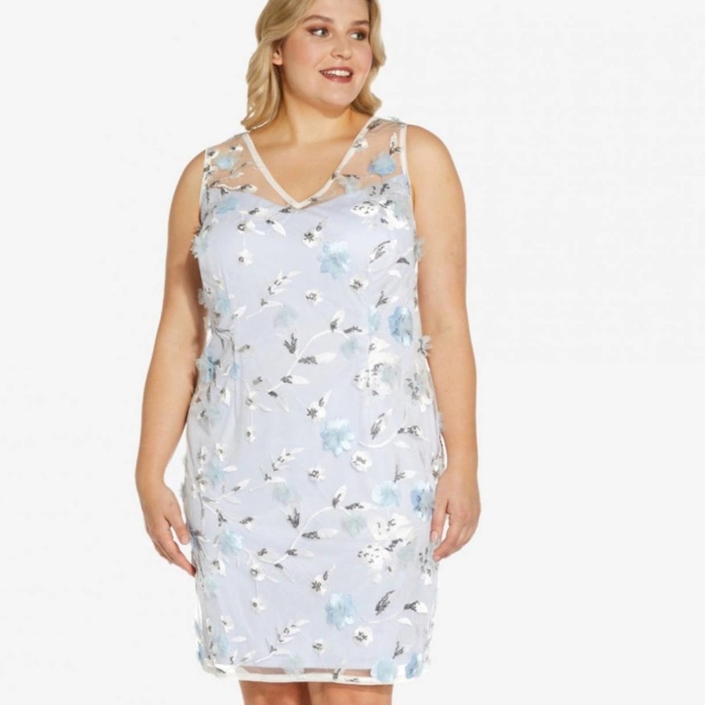 Adrianna Papell Sleeveless Light Blue Floral Sheath Dress, sz 20W
